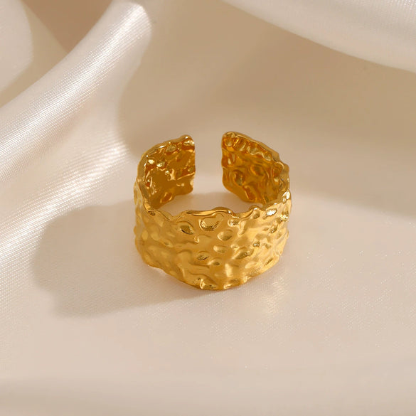 Wholesale Women's Stainless Steel Geometric Pattern Opening Adjustment Ring With Electroplating