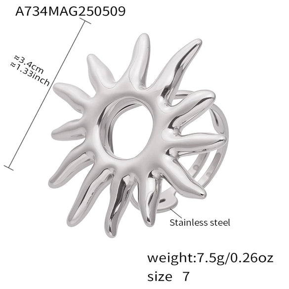 Wholesale Women's Stainless Steel Geometric Patterned Electroplated Ring With Sunflower Opening Style