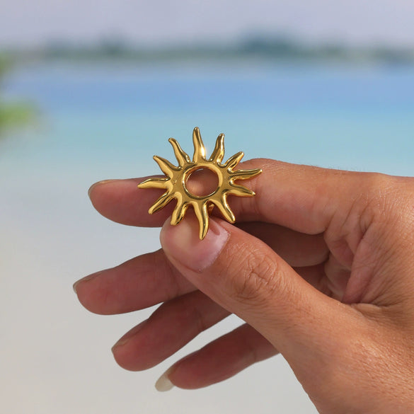 Wholesale Women's Stainless Steel Geometric Patterned Electroplated Ring With Sunflower Opening Style