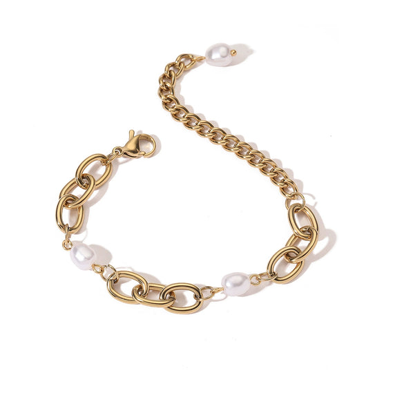 Wholesale Women's Stainless Steel Geometric Pearl Bracelet With 18K Gold Plated Electroplating Treatment