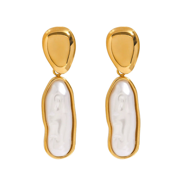 Wholesale Women's Stainless Steel Geometric Pearl Earrings With Electroplating And Quiet Design Sense