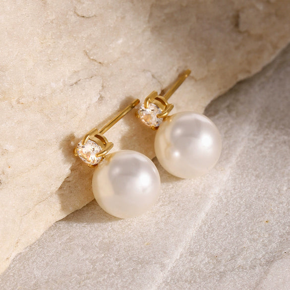 Wholesale Women's Stainless Steel Geometric Pearl Earrings With Electroplating Treatment