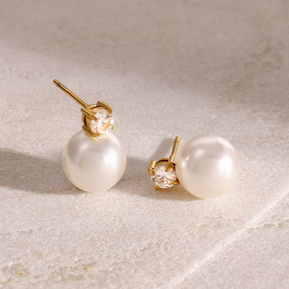 Wholesale Women's Stainless Steel Geometric Pearl Earrings With Electroplating Treatment