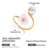 Wholesale Women's Stainless Steel Geometric Pearl Flower Adjustable Open Ring Jewelry With Electroplating