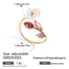 Wholesale Women's Stainless Steel Geometric Pearl Flower Adjustable Open Ring Jewelry With Electroplating