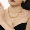Wholesale Women's 316L Stainless Steel Geometric Pendant Double Necklace 18K Gold Plated Jewelry