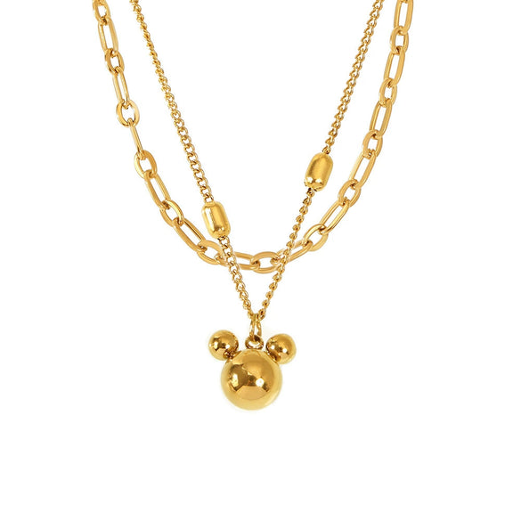 Wholesale Women's 316L Stainless Steel Geometric Pendant Double Necklace 18K Gold Plated Jewelry
