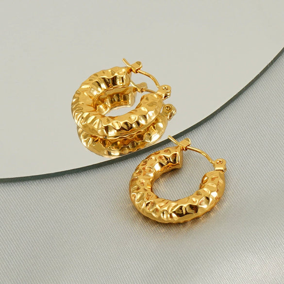 Wholesale Women's 316L Stainless Steel Geometric Personality Design Electroplated Lava Bump Texture Earrings