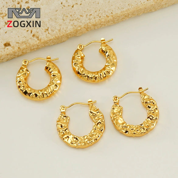 Wholesale Women's 316L Stainless Steel Geometric Personality Design Electroplated Lava Bump Texture Earrings