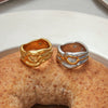Wholesale Women's Stainless Steel Geometric Pleated Asymmetrical Ring With 18K Gold Electroplating