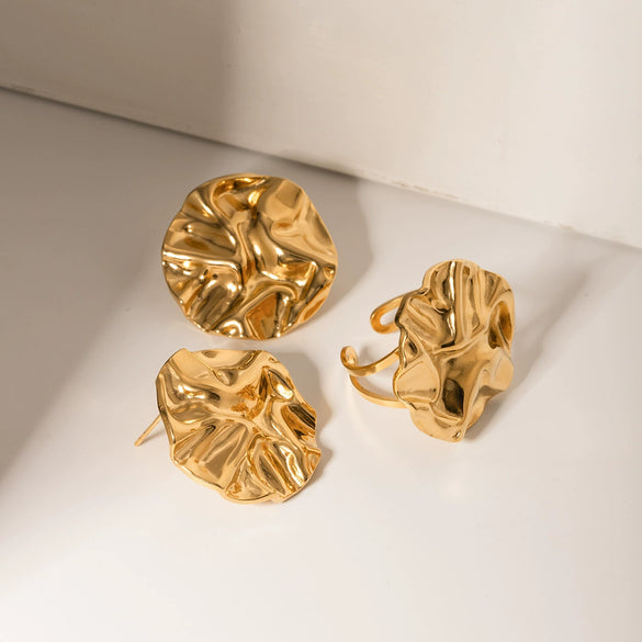 Wholesale Women's Stainless Steel Geometric Pleated Round Earrings Jewelry With Electroplating