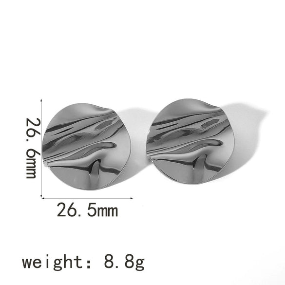 Wholesale Women's Stainless Steel Geometric Pleated Texture Electroplated Earrings