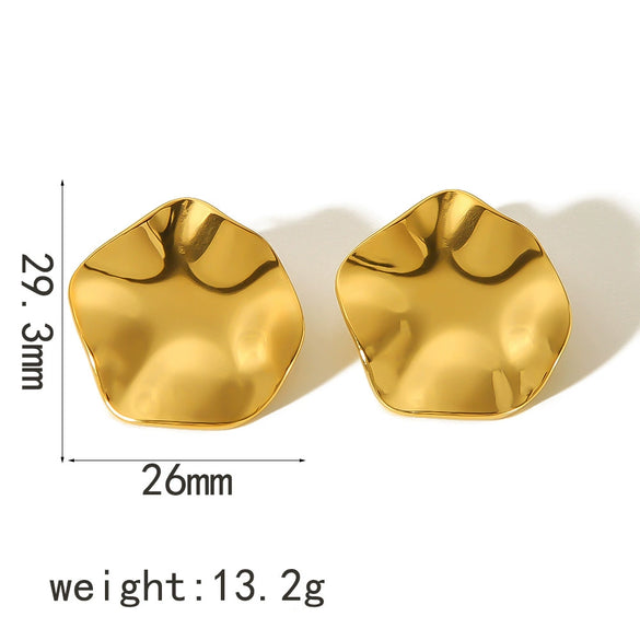 Wholesale Women's Stainless Steel Geometric Pleated Texture Electroplated Earrings