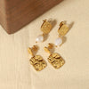 Wholesale Women's Stainless Steel Geometric Pleated Textured Pearl Earrings With Electroplating