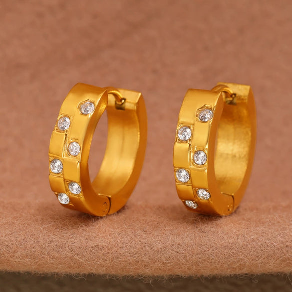 Wholesale Women's 316L Stainless Steel Geometric Pvd Plated C Zircon Earrings Light Luxury Style