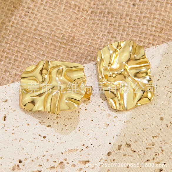 Wholesale Women's Stainless Steel Geometric Rectangular Pleated Stamped Earrings