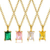 Wholesale Women's Stainless Steel Geometric Rectangular Zircon Pendant Necklace With Gold Electroplating And Ochain