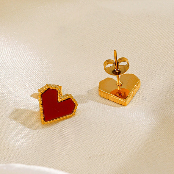 Wholesale Women's Stainless Steel Geometric Red Love Earrings 18K Gold Plated