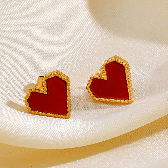Wholesale Women's Stainless Steel Geometric Red Love Earrings 18K Gold Plated