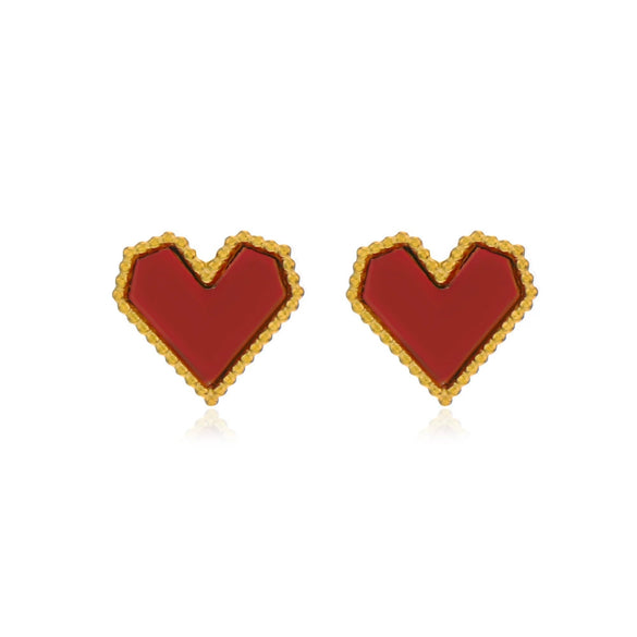 Wholesale Women's Stainless Steel Geometric Red Love Earrings 18K Gold Plated