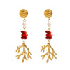 Wholesale Women's Stainless Steel Geometric Red Stone Freshwater Pearl Pendant Earrings With Electroplating And Quiet Minimalist Design