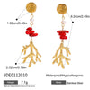 Wholesale Women's Stainless Steel Geometric Red Stone Freshwater Pearl Pendant Earrings With Electroplating And Quiet Minimalist Design