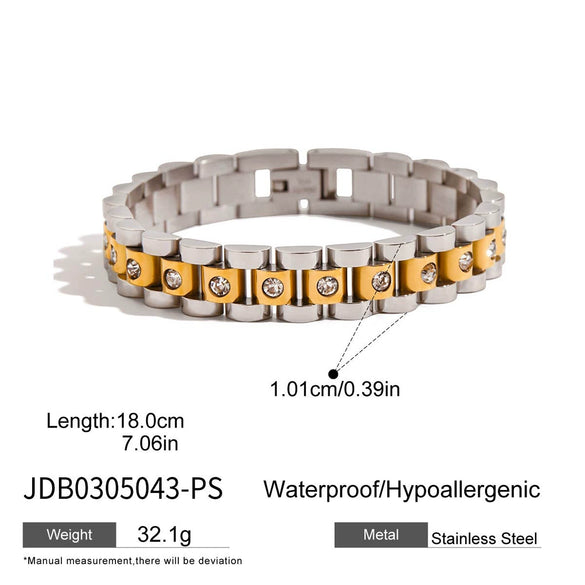 Wholesale Women's Stainless Steel Geometric Retro Exquisite Bracelet With Electroplating And White Rhinestones