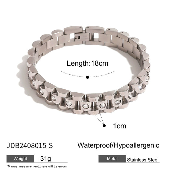Wholesale Women's Stainless Steel Geometric Retro Exquisite Bracelet With Electroplating And White Rhinestones