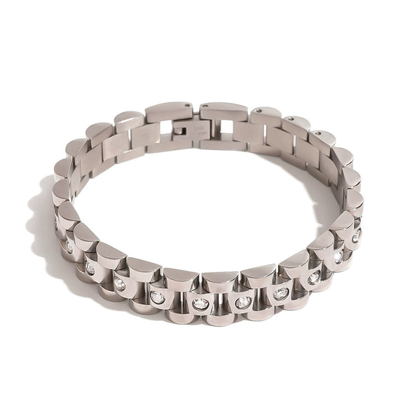 Wholesale Women's Stainless Steel Geometric Retro Exquisite Bracelet With Electroplating And White Rhinestones