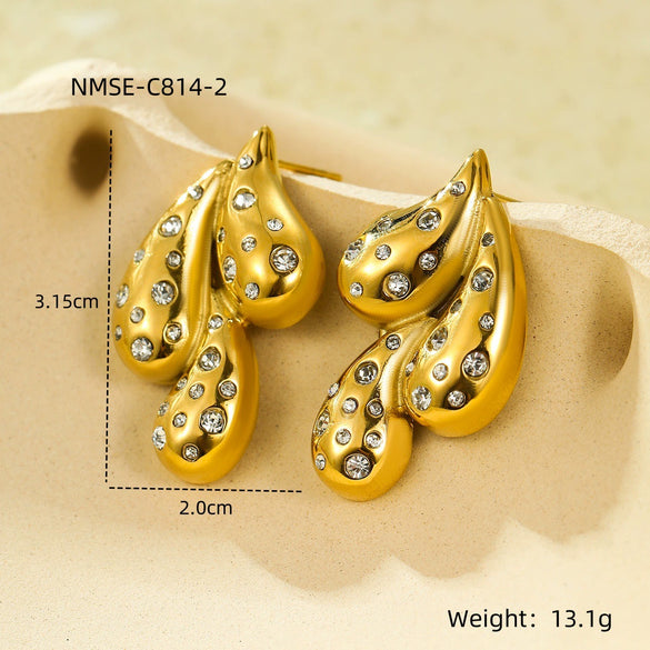 Wholesale Women's Stainless Steel Geometric Retro Fashion Diamond Earrings With Electroplating