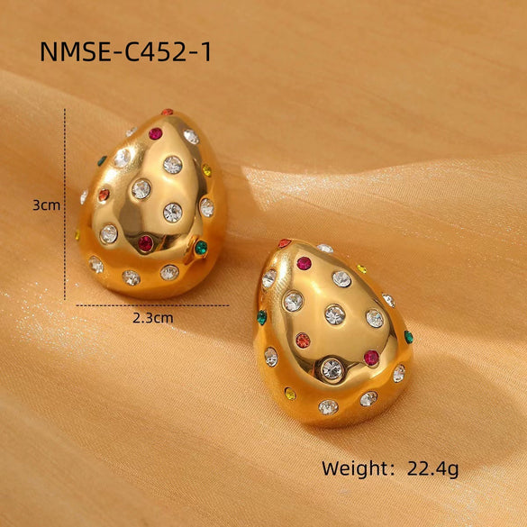 Wholesale Women's Stainless Steel Geometric Retro Fashion Diamond Earrings With Electroplating