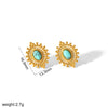 Wholesale Women's Stainless Steel Geometric Retro Highgrade Blue Turquoise Earrings With Electroplating
