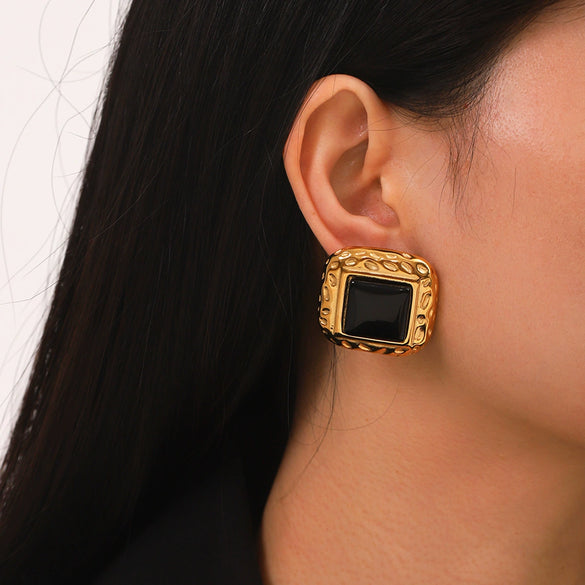 Wholesale Women's Stainless Steel Geometric Retro Pin Earrings With Electroplating