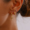 Wholesale Women's Stainless Steel Geometric Rhinestone Beads Earrings With Electroplating Design