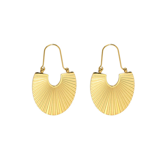 Wholesale Women's Stainless Steel Geometric Rib Fan Earrings With Pvdp Furnace Real Gold Processing And Personality Design