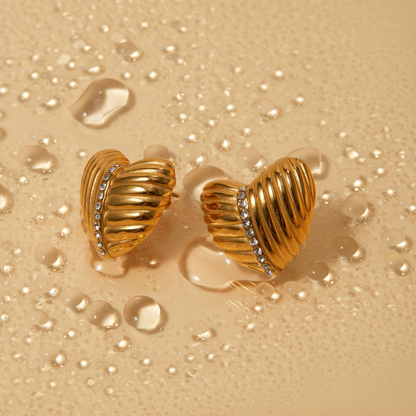 Wholesale Women's Stainless Steel Geometric Ribbed Love Earrings With Diamond Texture And Electroplating