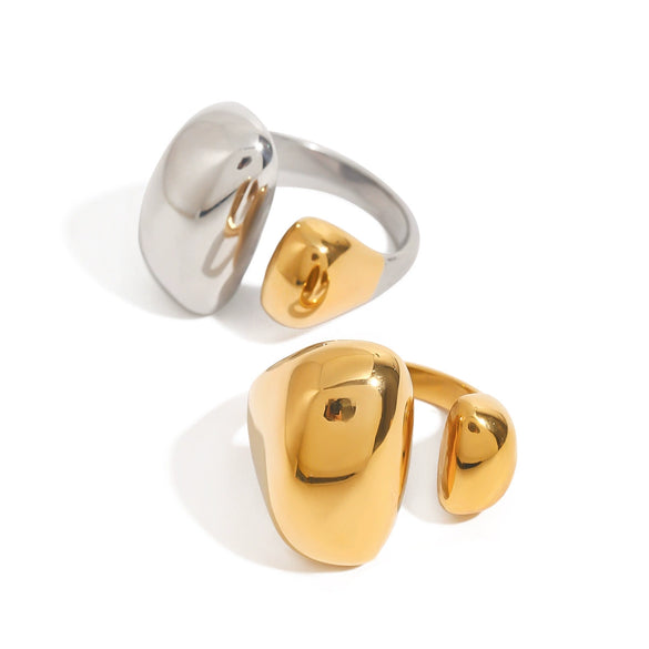Wholesale Women's Stainless Steel Geometric Ring Jewelry With Electroplating And Asymmetric Double Flap Opening Design