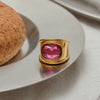 Wholesale Women's Stainless Steel Geometric Ring With Electroplating And Pink Zircon Light Luxury Jewelry