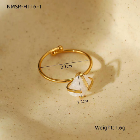 Wholesale Women's Stainless Steel Geometric Ring With Electroplating Treatment And Natural Stone