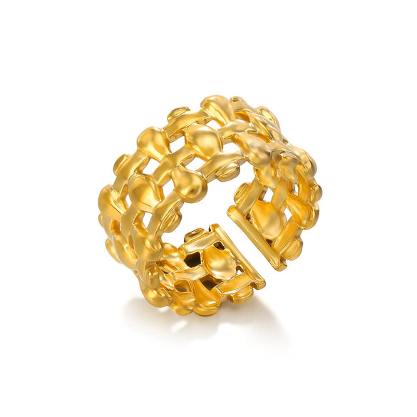 Wholesale Women's Stainless Steel Geometric Ring With French Retro Style And 18K Gold Plated Electroplating Treatment