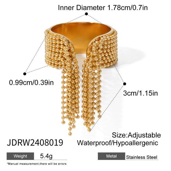 Wholesale Women's Stainless Steel Geometric Round Bead Tassel Open Ring Jewelry With Electroplating Light Luxury Fashion