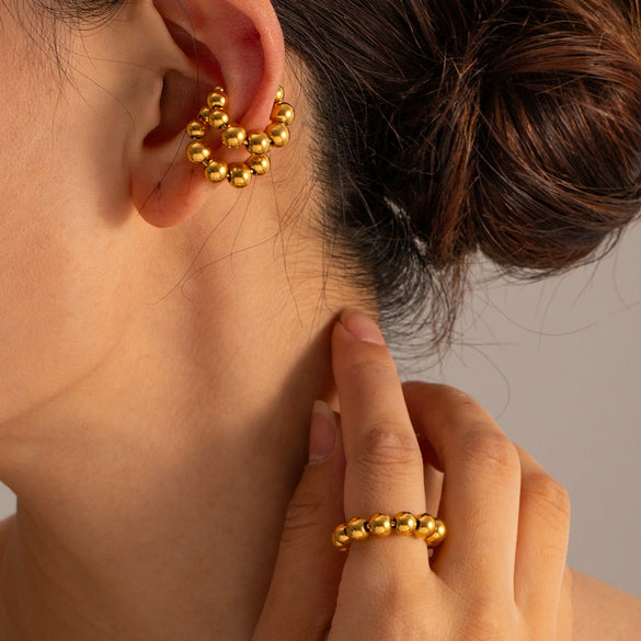 Wholesale Women's Stainless Steel Geometric Round Beads Electroplated Ear Clip Earrings