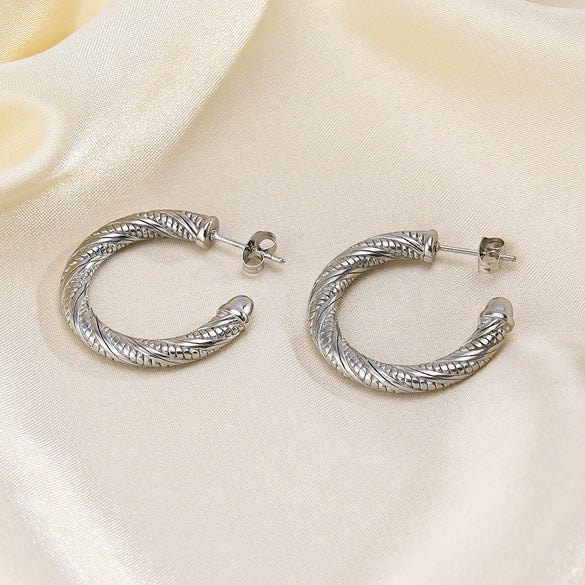 Wholesale Women's Stainless Steel Geometric Round Cshaped Twist Retro Earrings 18K Goldplated
