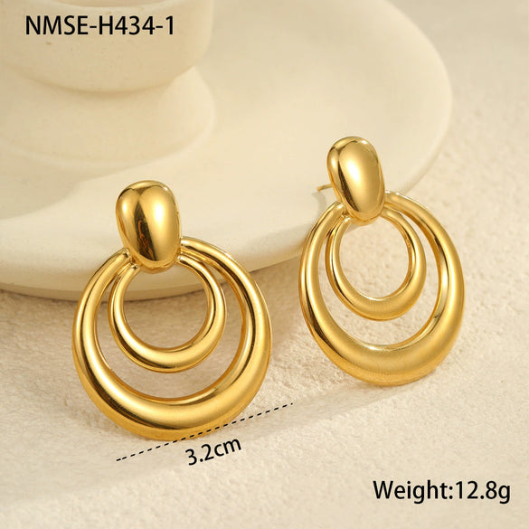Wholesale Women's Stainless Steel Geometric Round Doublelayer Cut Out Electroplated Earrings