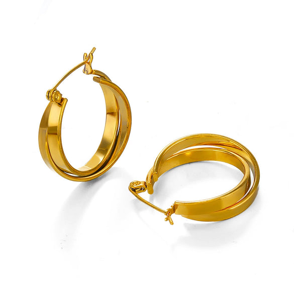 Wholesale Women's Stainless Steel Geometric Round Exaggerated Hip Hop Irregular Earrings With Electroplating