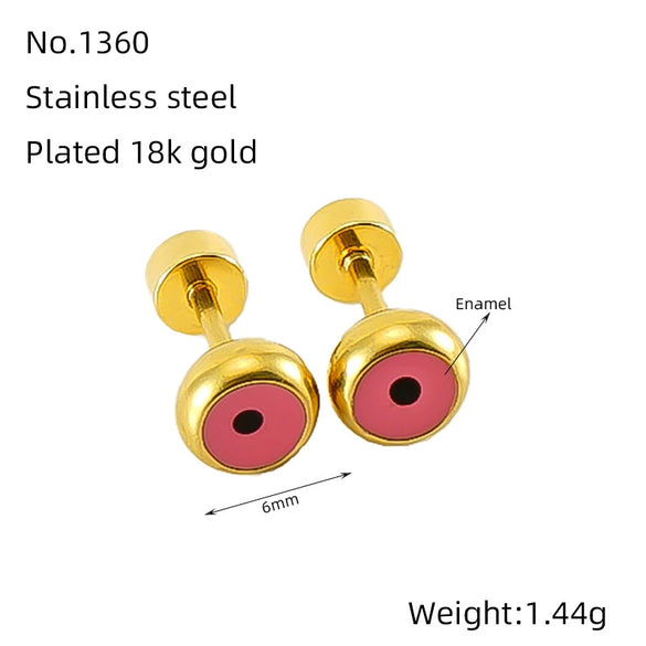 Wholesale Women's 316L Stainless Steel Geometric Round Eyes Earrings 18K Gold Electroplated