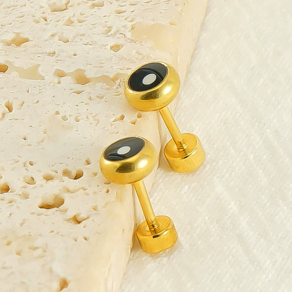 Wholesale Women's 316L Stainless Steel Geometric Round Eyes Earrings 18K Gold Electroplated