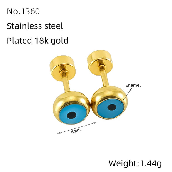 Wholesale Women's 316L Stainless Steel Geometric Round Eyes Earrings 18K Gold Electroplated