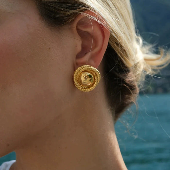 Wholesale Women's Stainless Steel Geometric Round Thread Electroplated Earrings Light Luxury Allmatch Highend Ear Studs