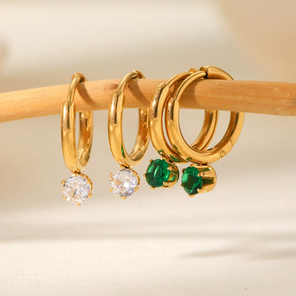 Wholesale Women's Stainless Steel Geometric Round Zircon Earrings With Electroplating